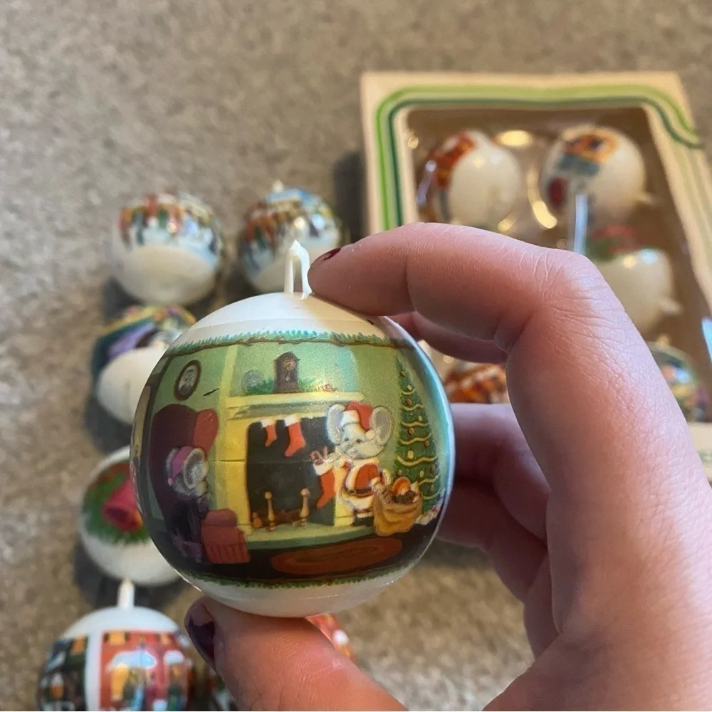 Vintage Charles Dickens Christmas Carol Scrooge Unbreakable Ball Ornament Lot